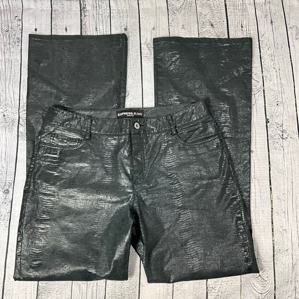 EXPRESS Metallic Reptile Print Bootcut Pants